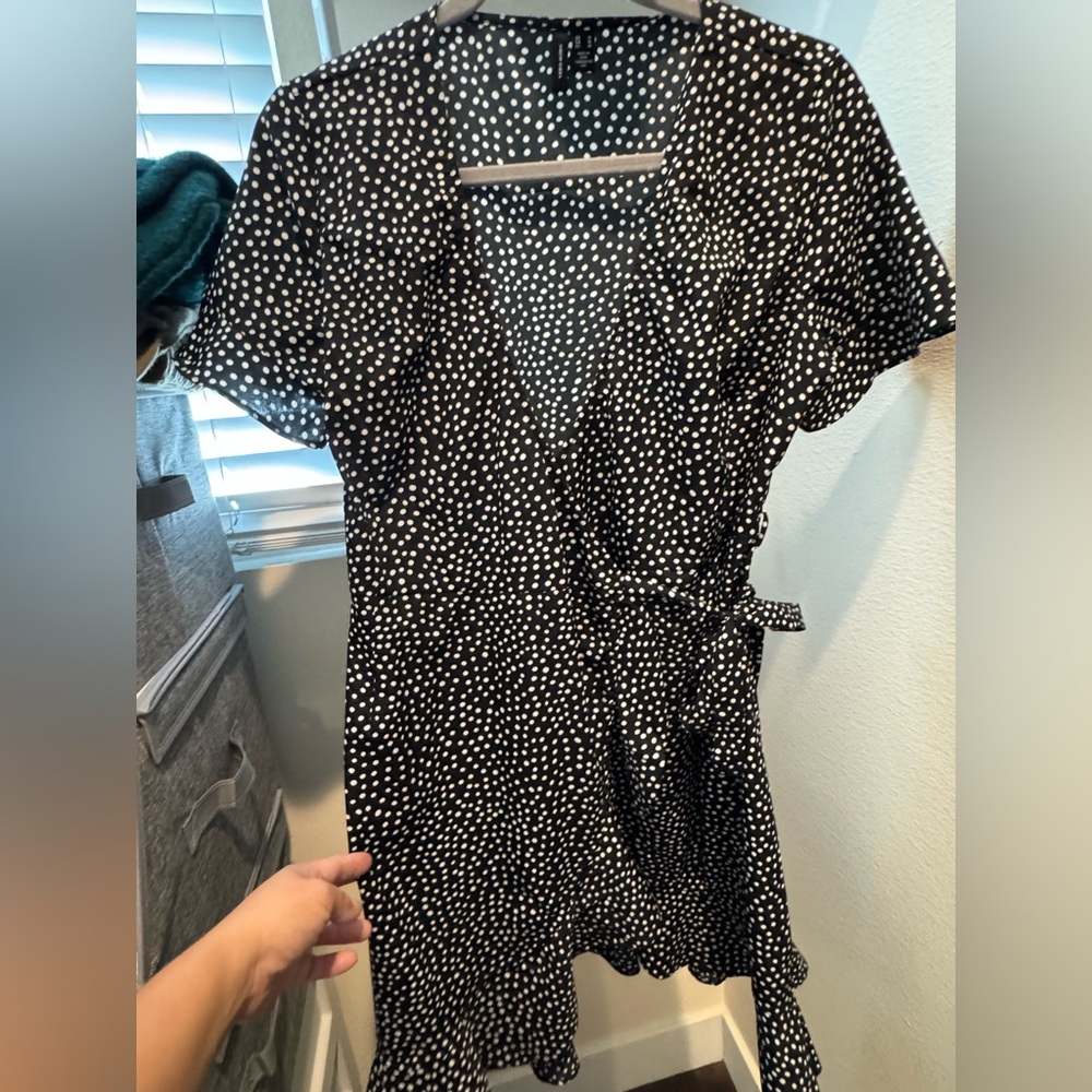 Vero Moda Black and White Polka Dot Wrap Dress